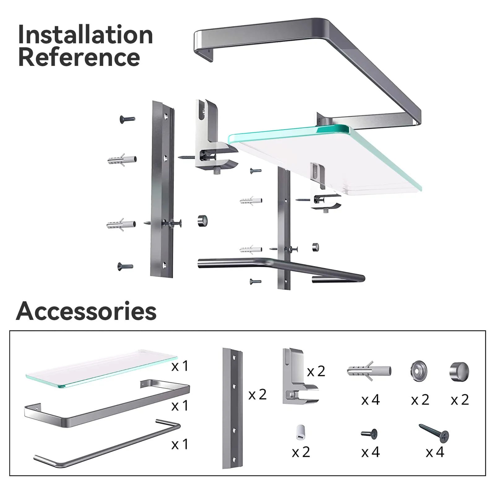 Geekdigg Bathroom Shelf With Towel Bar, Wall Mounted Glass Shower Rack 15.2 By 4.5 Inches