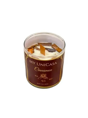 Glass jar Candle 100% Soy Wax 200gm Hand Poured Wooden Wick Fragrance Candle (Cinnamon)