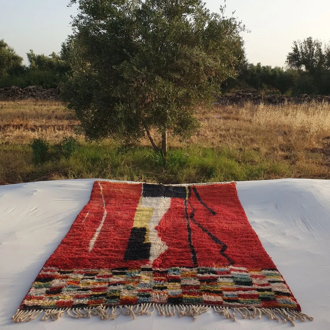 Hamra | Red Moroccan Rug 6x9 Beni Ourain Ultra Soft | Authentic Berber wool Beni Rug | 6'27x8'86 Ft | 191x270 cm