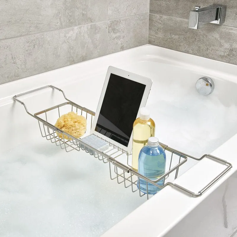 iDesign Everett Adjustable Over Bathtub Caddy in Satin