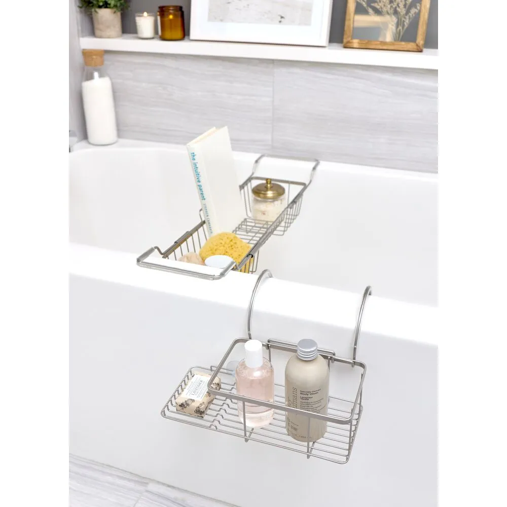 iDesign Everett Adjustable Over Bathtub Caddy in Satin