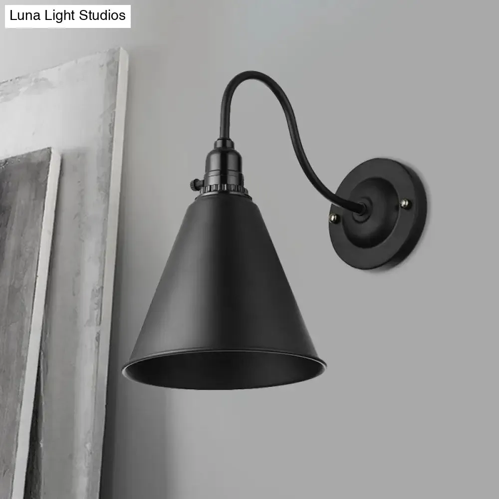 Industrial Black Metal Gooseneck Wall Sconce Light with Conical Shade - Perfect for Dining Room