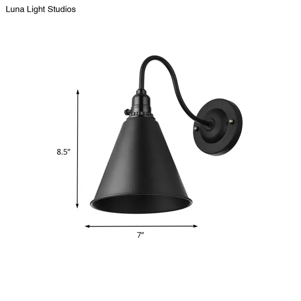 Industrial Black Metal Gooseneck Wall Sconce Light with Conical Shade - Perfect for Dining Room