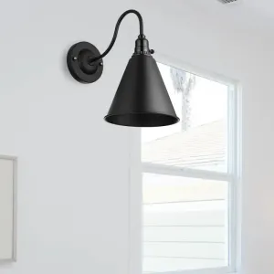 Industrial Black Metal Gooseneck Wall Sconce Light with Conical Shade - Perfect for Dining Room