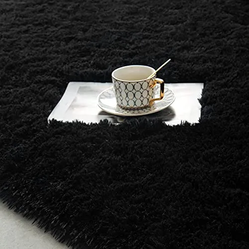 junovo Ultra Soft Area Rugs 3x5 Feet Fluffy Carpets for Bedroom Kids Girls Boys Baby Living Room Shaggy Floor Nursery Rug Home Decor Mats, Black