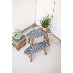 Kalalou - Set Of Two Wooden Fish Stools