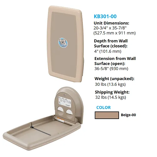 Koala Kare® KB301-00 - Surface Vertical Beige Baby Changing Station (Newest Generation)