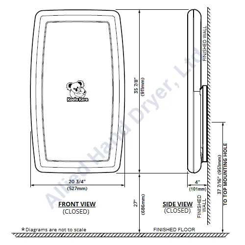 Koala Kare® KB301-01SS - Surface Vertical Grey Baby Changing Station with Stainless Steel Veneer (Newest Generation)