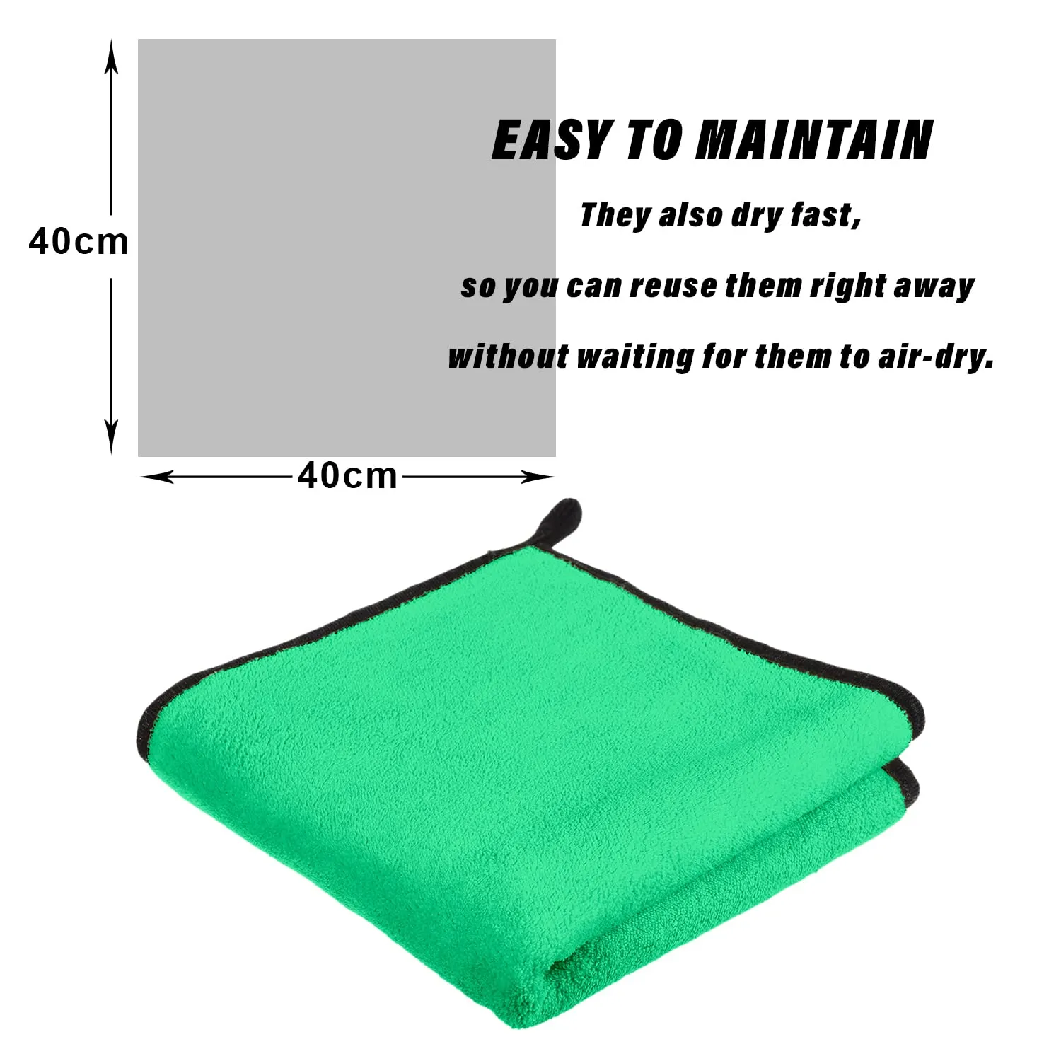 Kuber Industries Cleaning Towel|Microfiber Reusable Cloths|Highly Absorbent Washable Towel for Kitchen with Hanging Loop|Car|Window|40x40 Cm|Pack of 3 (Green)