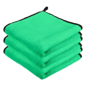 Kuber Industries Cleaning Towel|Microfiber Reusable Cloths|Highly Absorbent Washable Towel for Kitchen with Hanging Loop|Car|Window|40x40 Cm|Pack of 3 (Green)