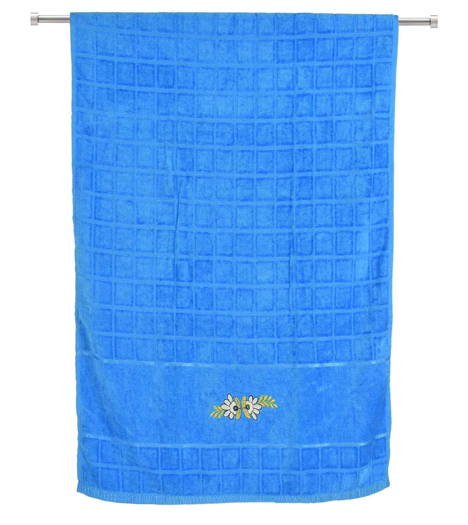 Kuber Industries Cotton Bath Towel Super Soft, Fluffy, and Absorbent, Perfect for Daily Use Soft Cotton Towels with Check Border, 30"x60" (Blue)-HS_38_KUBMART21386