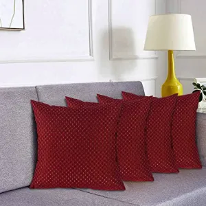 Kuber Industries Dot Print Soft Decorative Square Cushion Cover, Cushion Case for Sofa Couch Bed 16x16 Inch- Pack of 4 (Maroon)