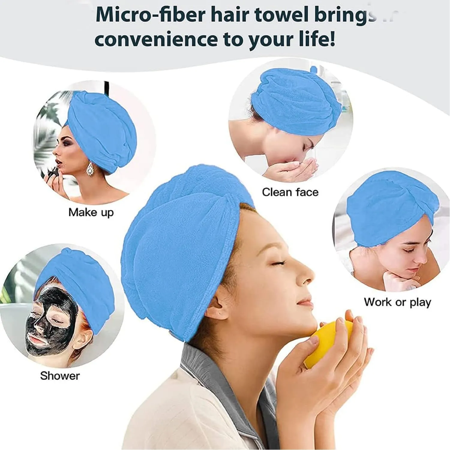 Kuber Industries Hair Wrapper | Hair-Drying Bathrobe Towel | Microfiber Towel | Quick Absorbent Hair Dry Towel | Hair Towel Wrap Cap | Salon Towel | Sky Blue