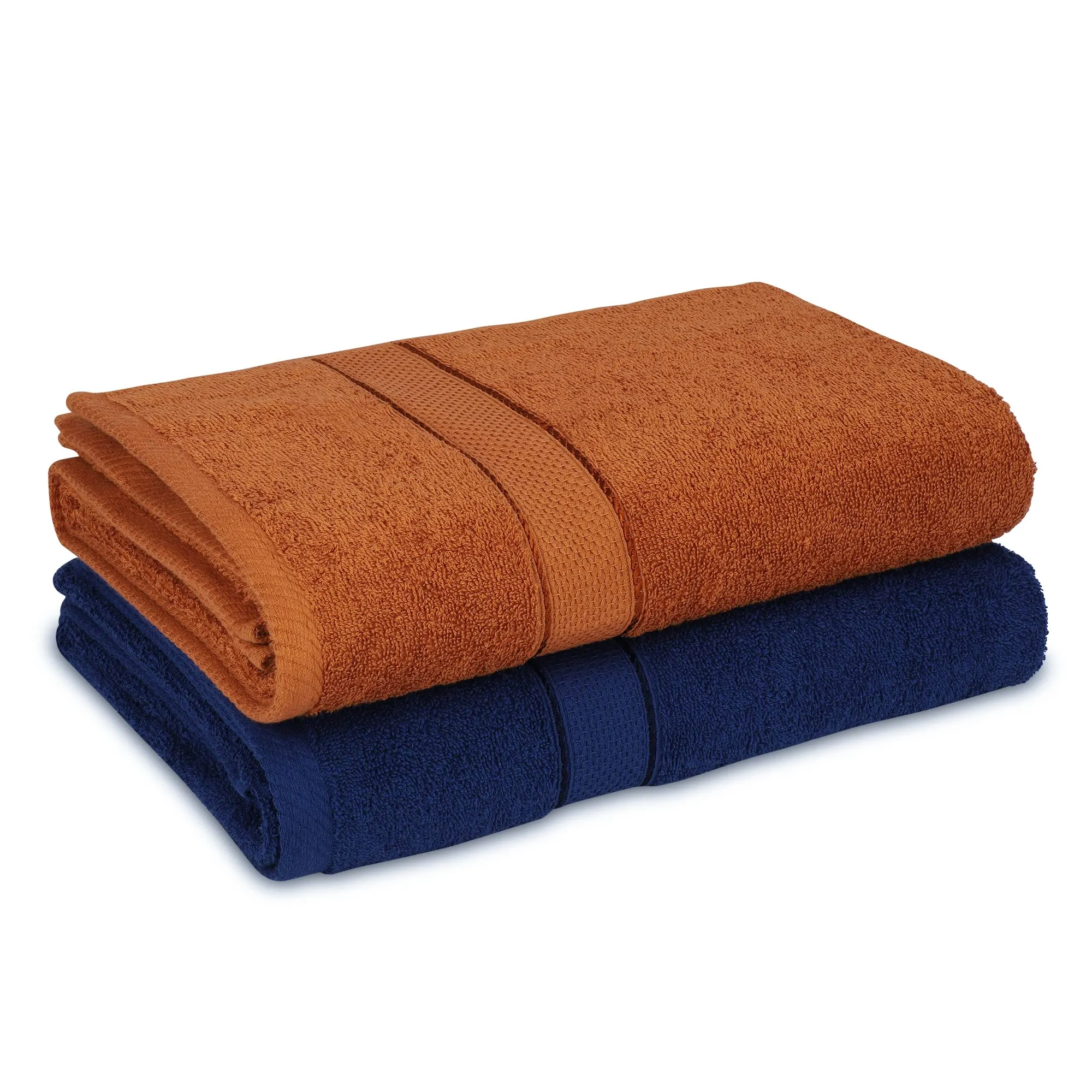 Leaf Dew 100% Cotton Bath Towels (500GSM/150 x 75CM) Set of 2pcs - Large Size Towel for Men & Women(Navy Blue & Rusty Brown)