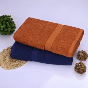 Leaf Dew 100% Cotton Bath Towels (500GSM/150 x 75CM) Set of 2pcs - Large Size Towel for Men & Women(Navy Blue & Rusty Brown)