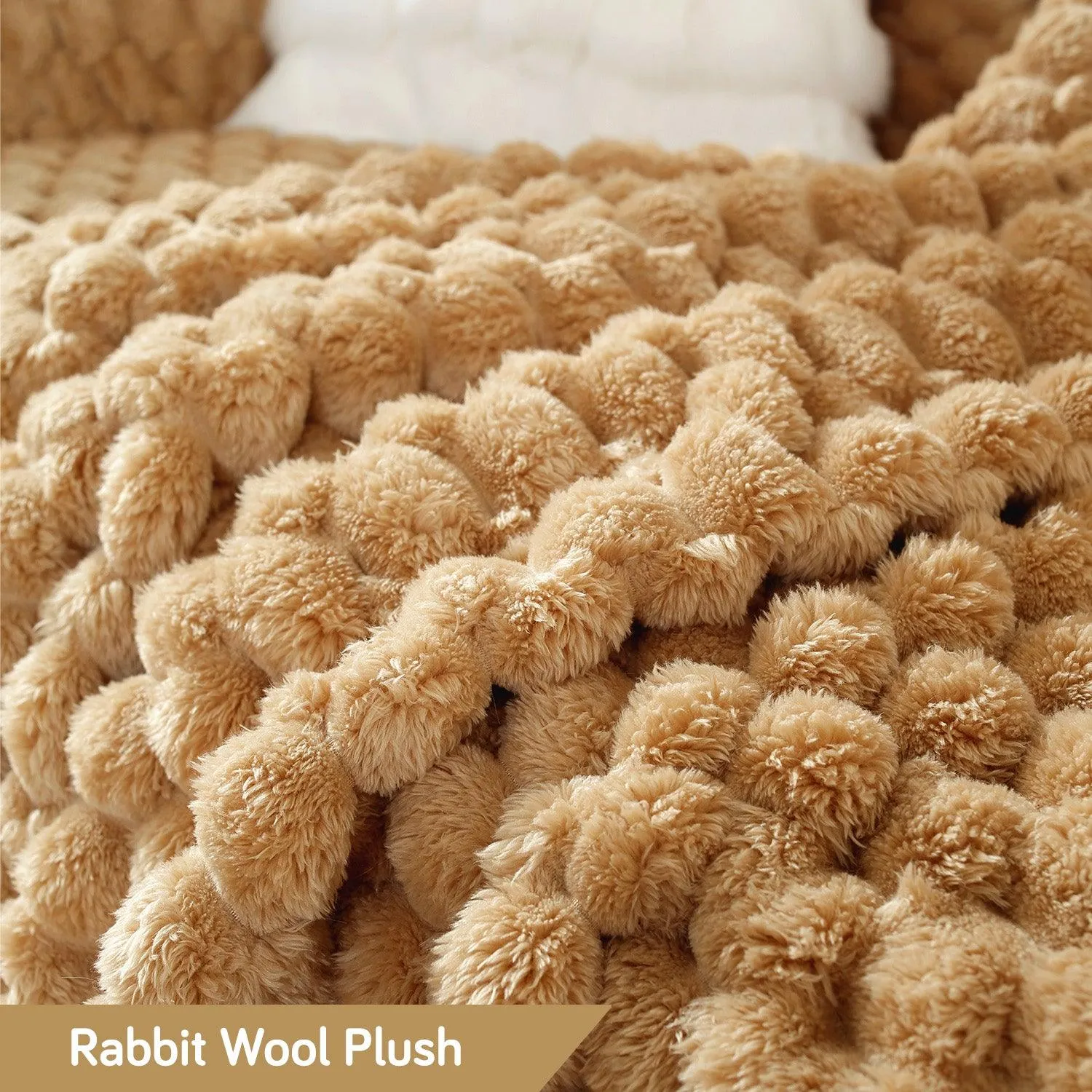 Luxury Rabbit Wool Plush Sofa Throw, Canvas Brown