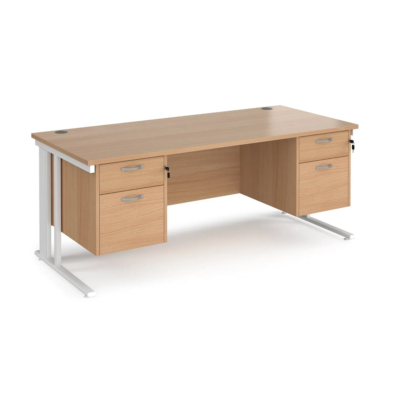 Maestro 25 cable managed leg straight desk 800 deep with two x 2 drawer pedestals