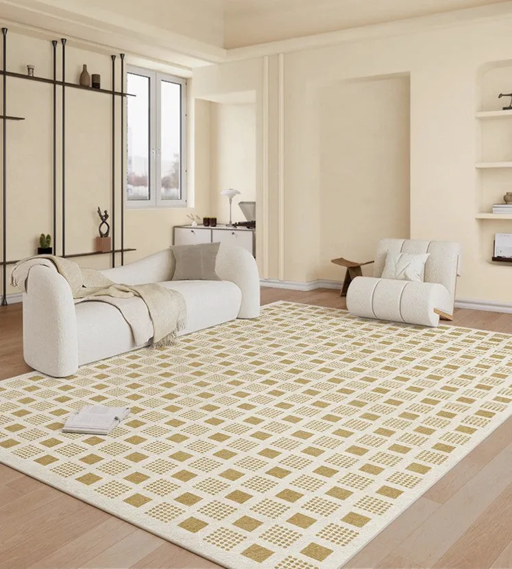 Modern Rug Ideas for Bedroom, Dining Room Modern Floor Carpets, Chequer Modern Rugs for Living Room, Contemporary Soft Rugs Next to Bed