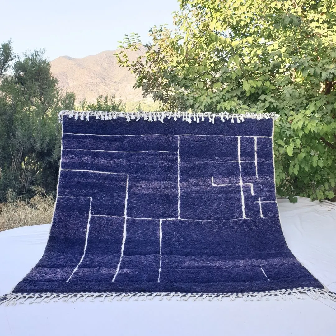 Mowassa | Squared Blue Moroccan Rug 8x8 Soft Beni Ourain | Handmade Berber Wool Carpet | 8'x8' Ft | 242x246 cm