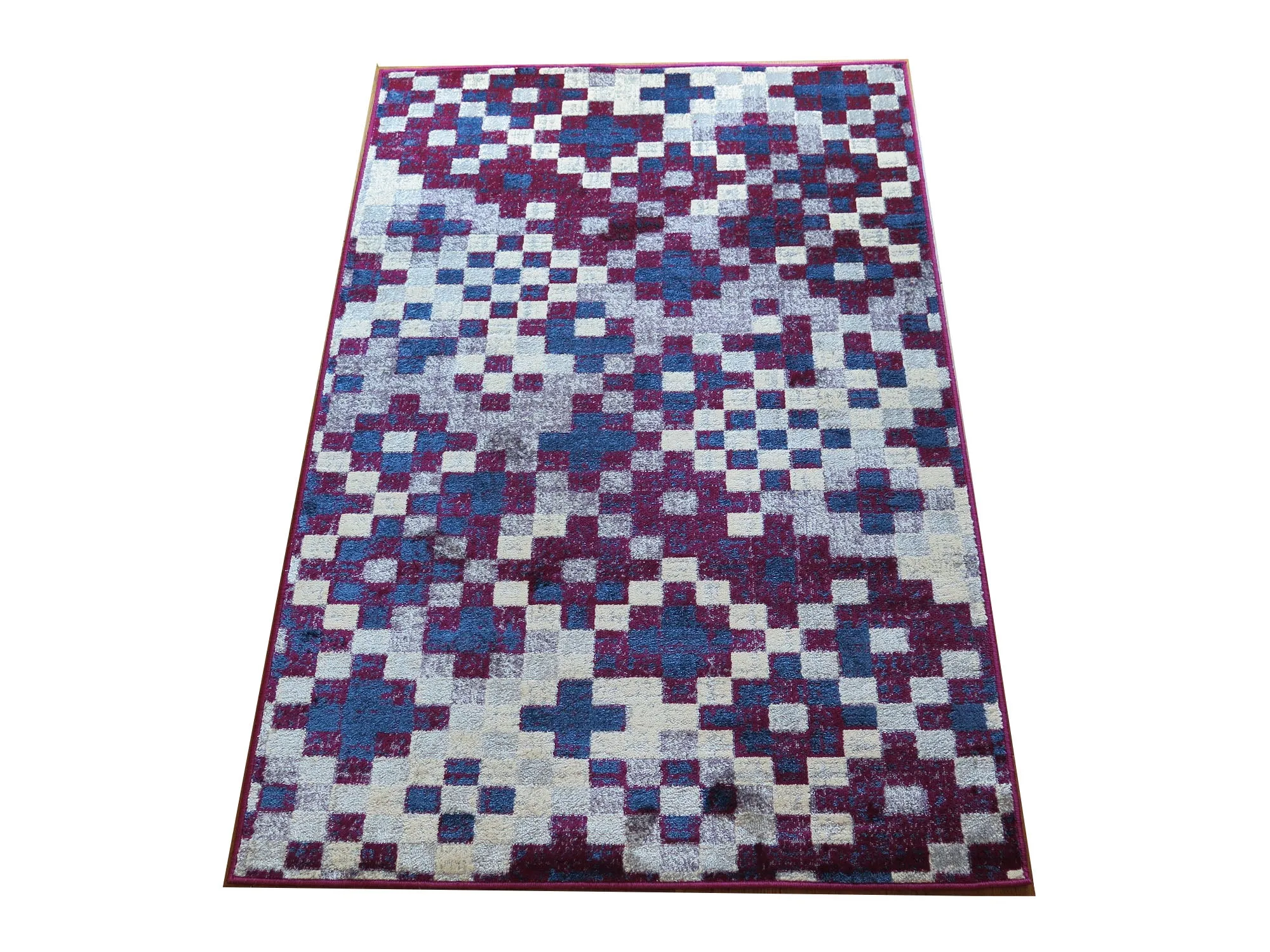 Multi Fractals, Vintage Geometric Check Pattern Area Rug (Pink/Blue/Grey/Cream, 120x170cm)