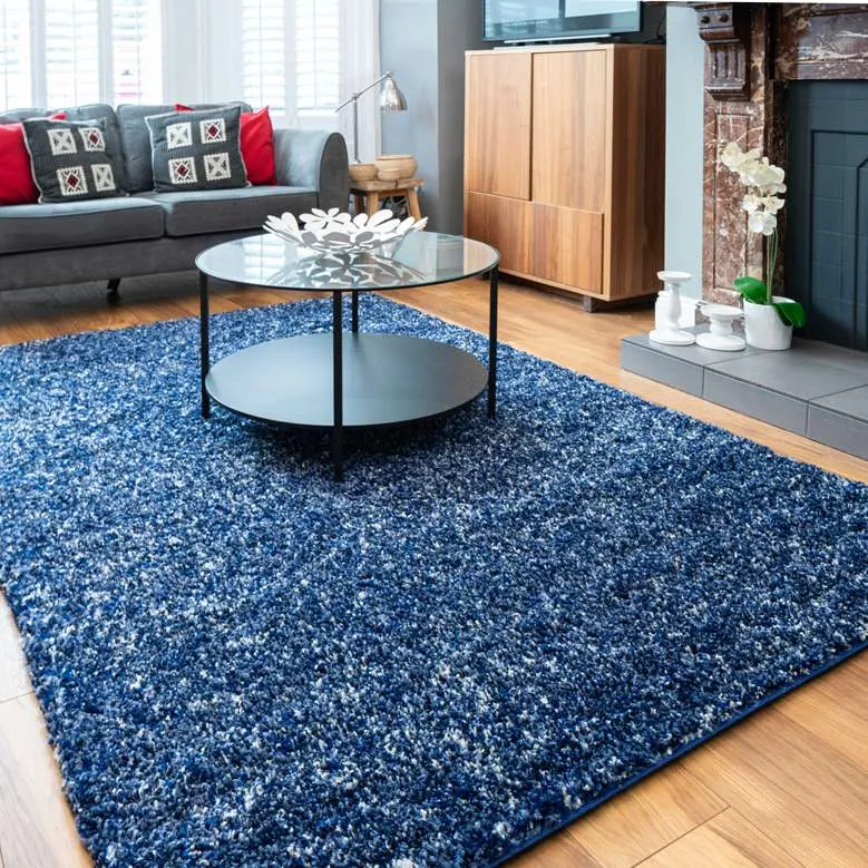 Navy Mottled Shaggy Living Room Rug