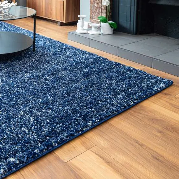 Navy Mottled Shaggy Living Room Rug