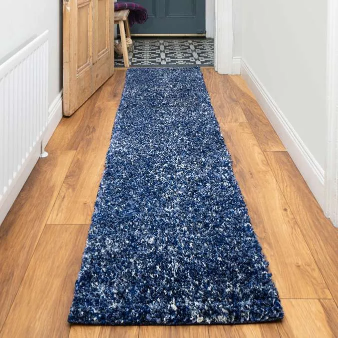 Navy Mottled Shaggy Living Room Rug