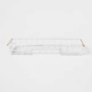 New - Metal Bathtub Caddy with Wood Handles Matte White - Brightroom