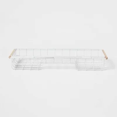 New - Metal Bathtub Caddy with Wood Handles Matte White - Brightroom