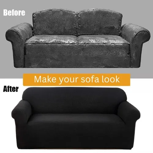 One Seater Sofa Cover, Slipcover Elastic Sectional Couch, Solid Black Color Jacquard Fabric. Soft Comfortable and Breathable.