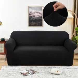 One Seater Sofa Cover, Slipcover Elastic Sectional Couch, Solid Black Color Jacquard Fabric. Soft Comfortable and Breathable.