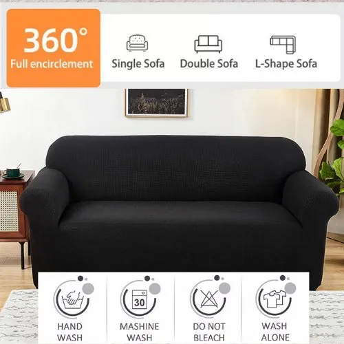 One Seater Sofa Cover, Slipcover Elastic Sectional Couch, Solid Black Color Jacquard Fabric. Soft Comfortable and Breathable.