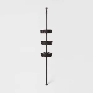 Open Box - Room Essentials Steel Corner Tension Pole Shower Caddy 3 Baskets, Matte Black