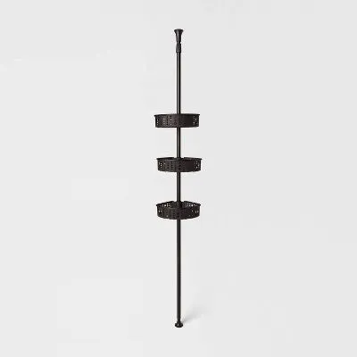 Open Box - Room Essentials Steel Corner Tension Pole Shower Caddy 3 Baskets, Matte Black