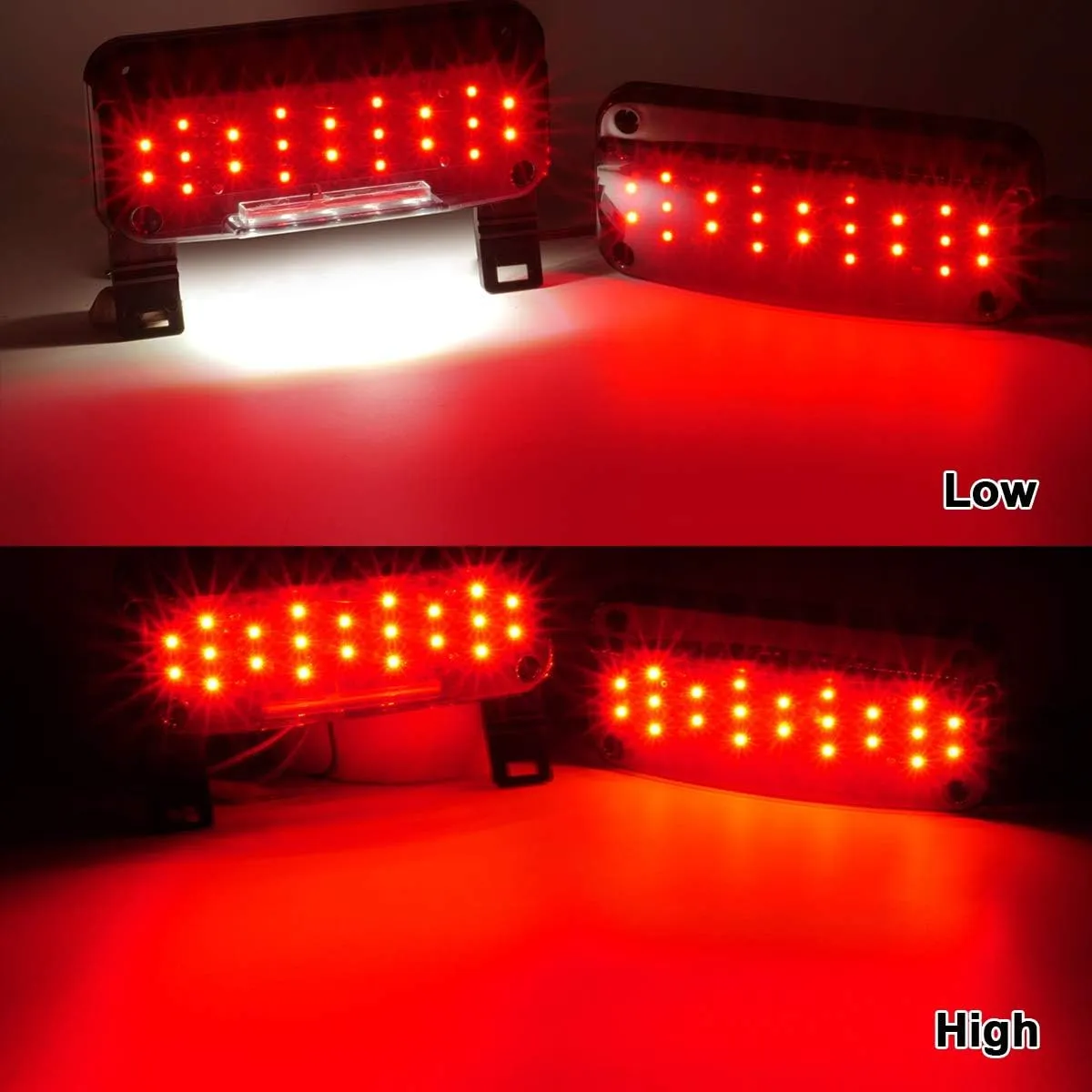 Partsam Red Led Low Profile Combination RV Tail Lights Surface Mount LED RV Camper Trailer Stop Turn Brake Tail Lights/License Plate Light Holder Bracket Smoke Lens - Black Base