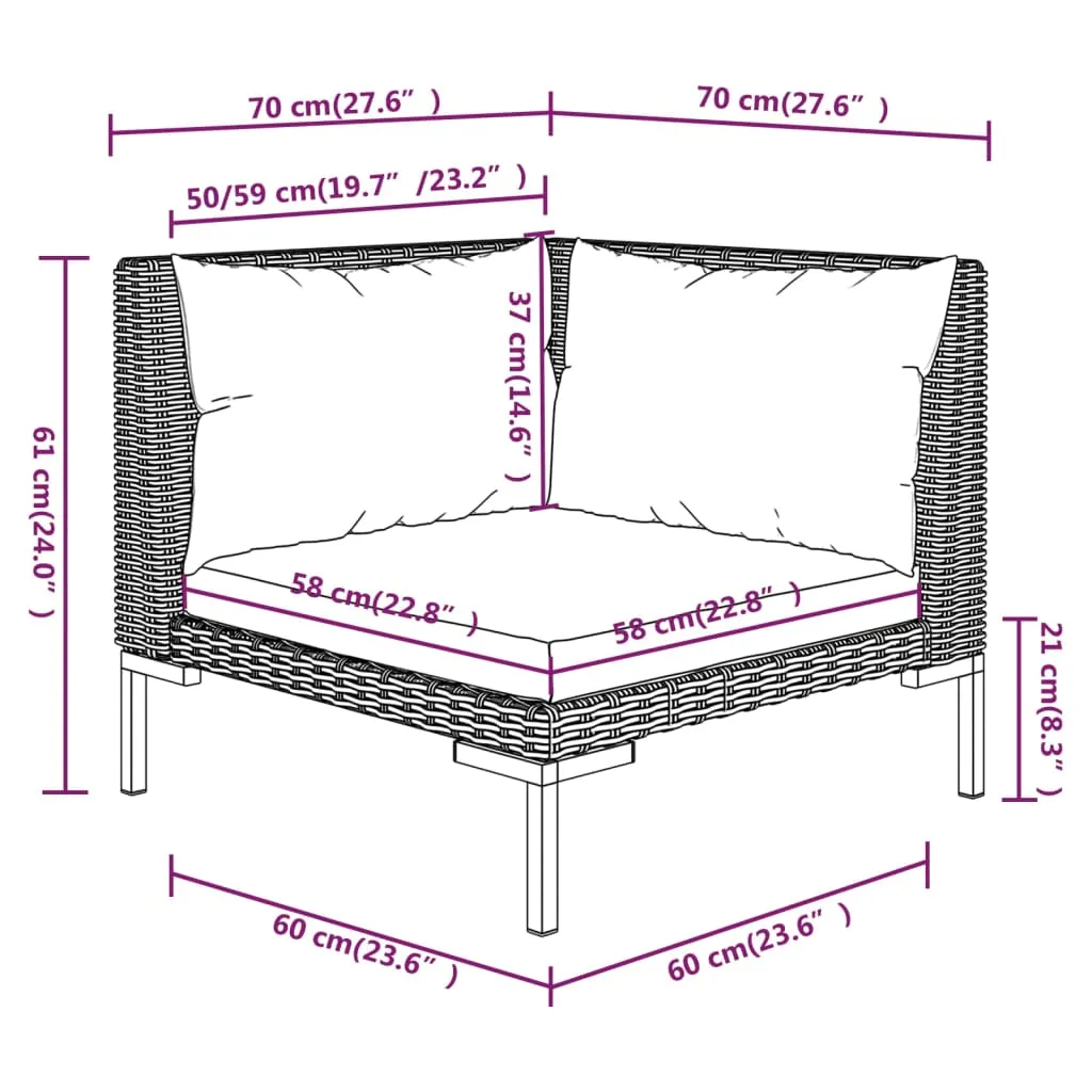 Patio Sofas 2pcs with Cushions Half Round Poly Rattan