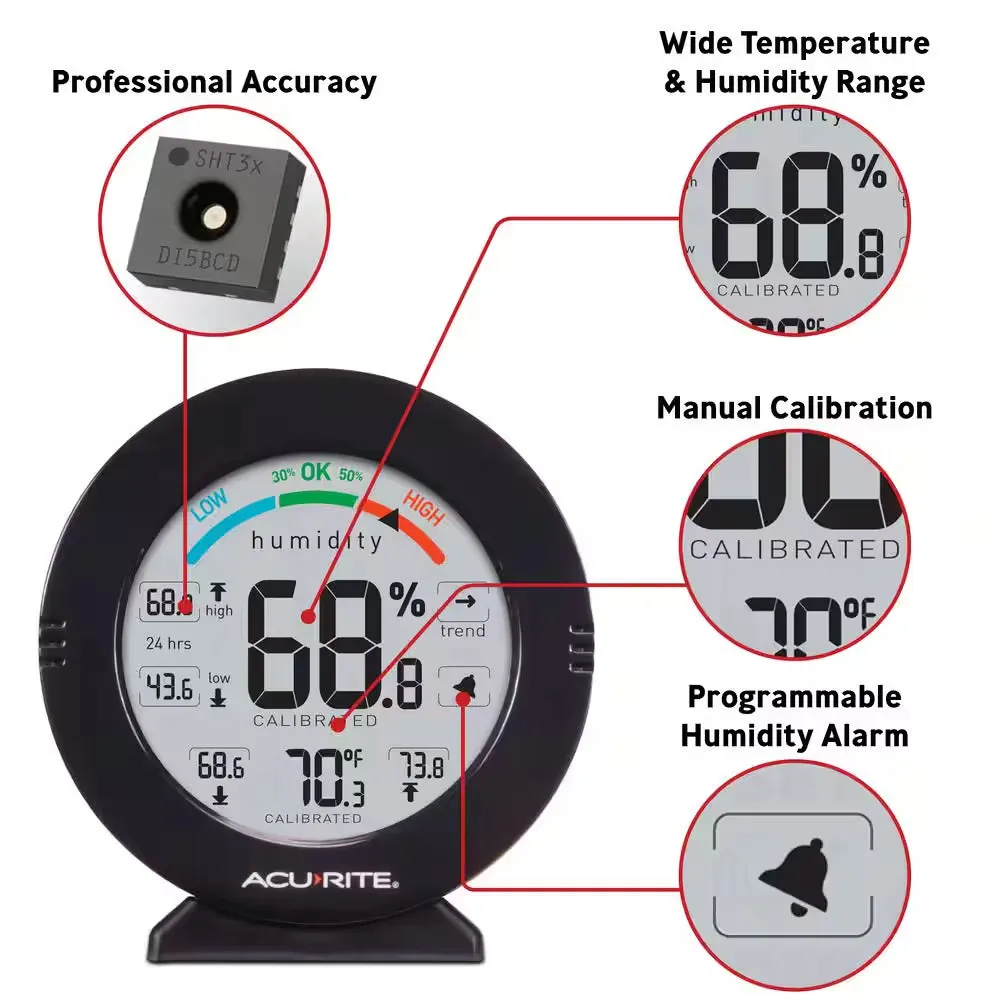 Pro Accuracy Indoor Temperature and Humidity Monitor with Alarms