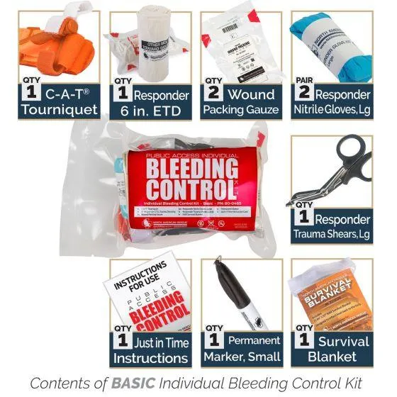 Public Access Bleeding Control Station - 8-PACK Vacuum Sealed Pouch - Low Profile Metal Station