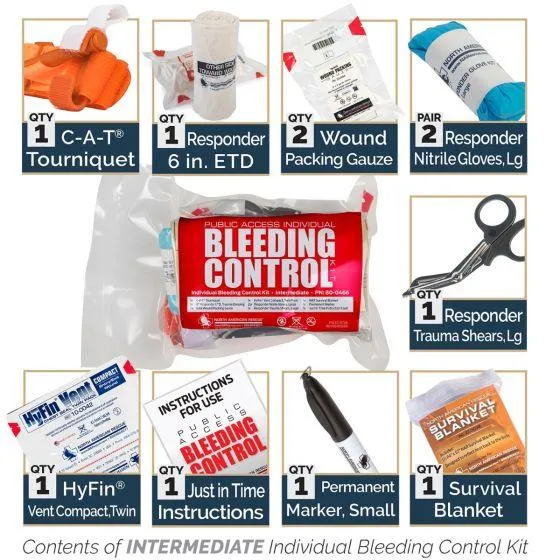 Public Access Bleeding Control Station - 8-PACK Vacuum Sealed Pouch - Low Profile Metal Station