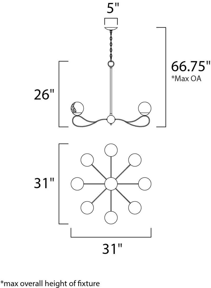 Reverb 31" 8 Light Chandelier in Textured Black and Polished Nickel