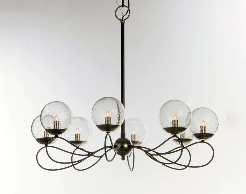 Reverb 31" 8 Light Chandelier in Textured Black and Polished Nickel