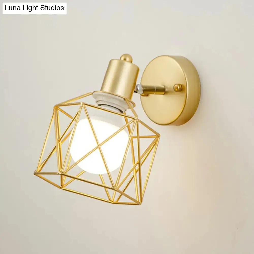 Rotatable Antique Gold Hexagonal Wall Mount Light Fixture