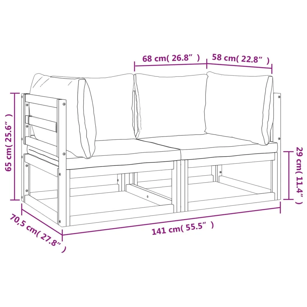 Sectional Corner Sofas 2 pcs with Light Gray Cushions Solid Wood Acacia