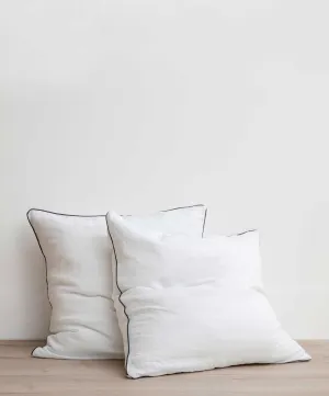 Set of 2 Piped Linen Euro Pillowcases - White and Navy