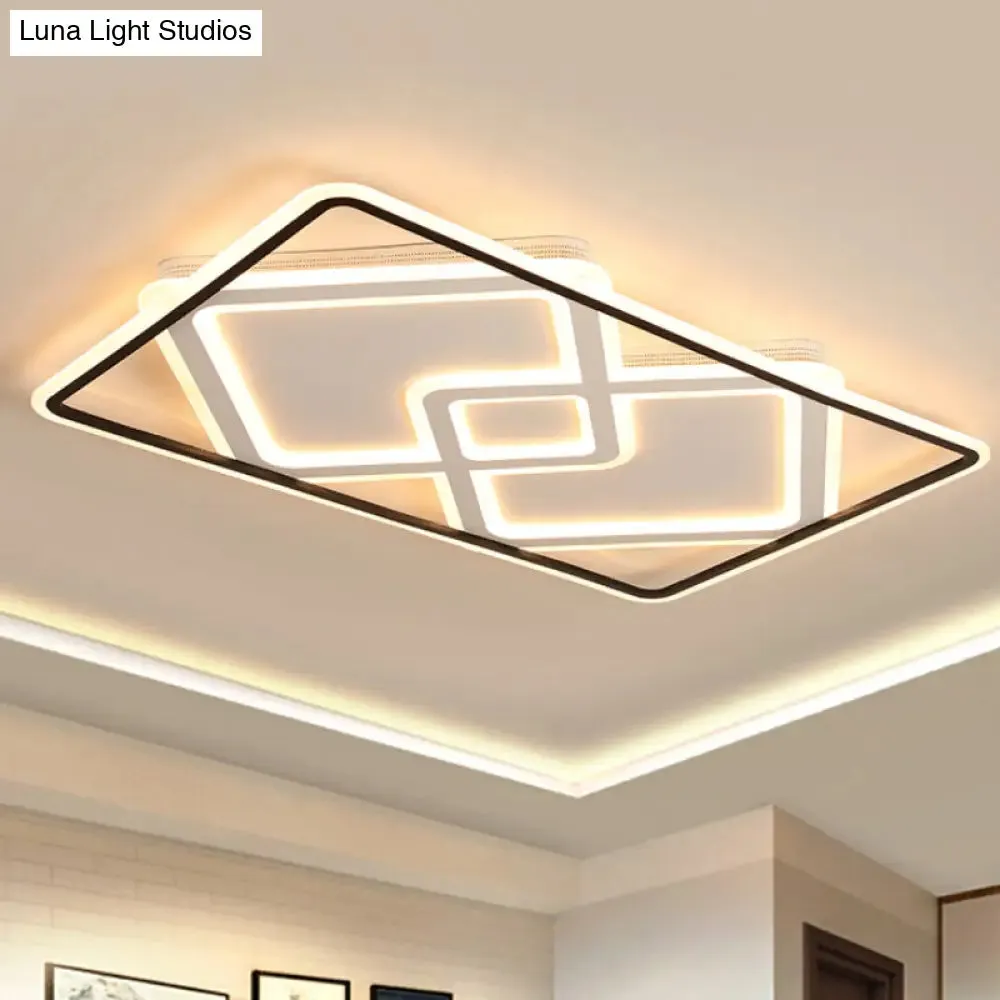 Sleek Metal LED Ceiling Lamp: Rectangular Flush Lighting for Living Room in White/Warm Light, 31.5"/39" Wide