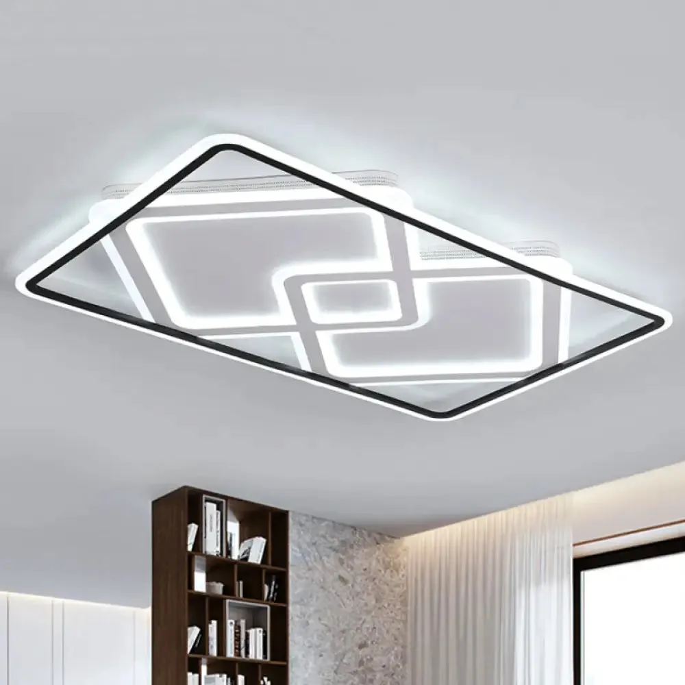 Sleek Metal LED Ceiling Lamp: Rectangular Flush Lighting for Living Room in White/Warm Light, 31.5"/39" Wide