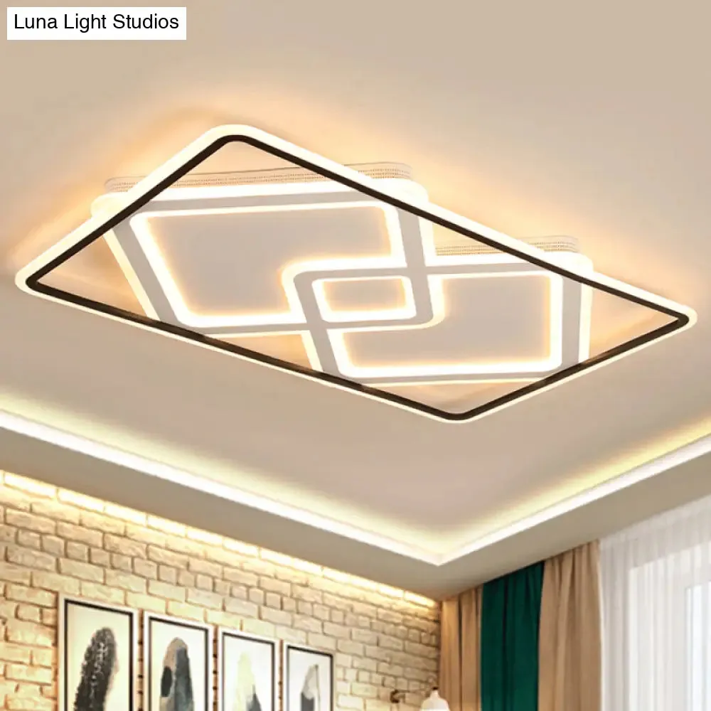 Sleek Metal LED Ceiling Lamp: Rectangular Flush Lighting for Living Room in White/Warm Light, 31.5"/39" Wide