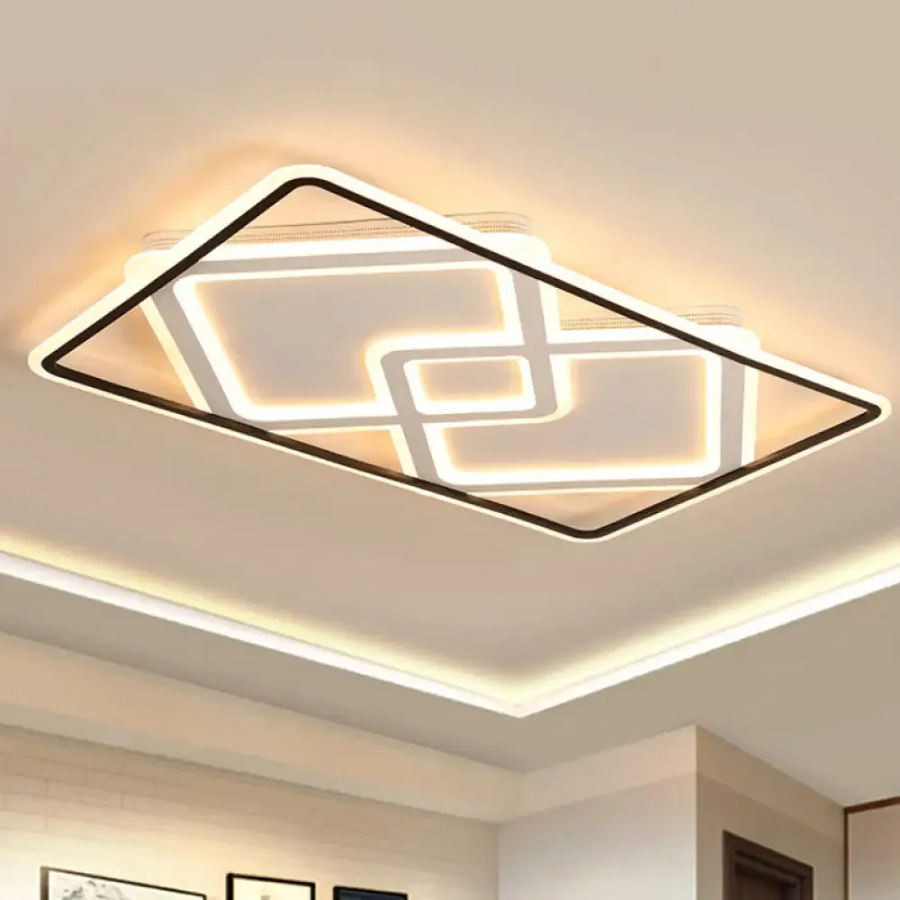 Sleek Metal LED Ceiling Lamp: Rectangular Flush Lighting for Living Room in White/Warm Light, 31.5"/39" Wide