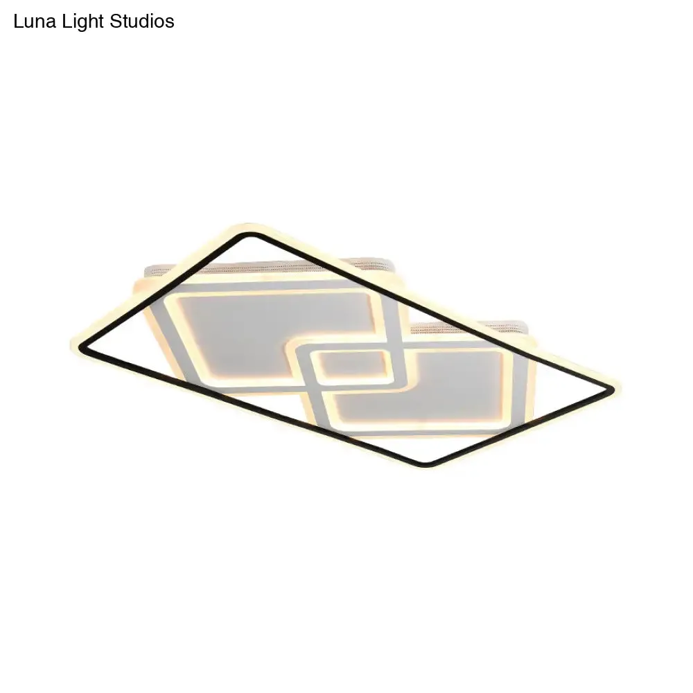 Sleek Metal LED Ceiling Lamp: Rectangular Flush Lighting for Living Room in White/Warm Light, 31.5"/39" Wide