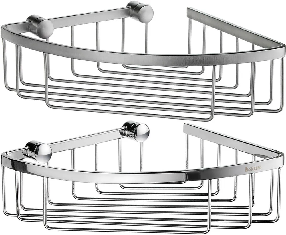 SMEDBO Sideline Collection Solid Brass Wire Corner Shower Basket, Brushed or Polished Chrome